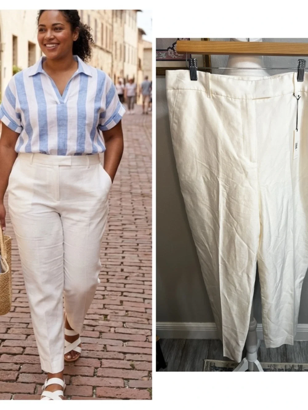 Banana Republic Cream High-Waist Straight Linen-Blend Pants 16 nwt